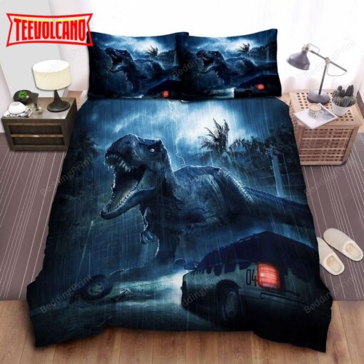 Jurassic Park T-Rex In The Rain Digital Art Duvet Cover Bedding Sets