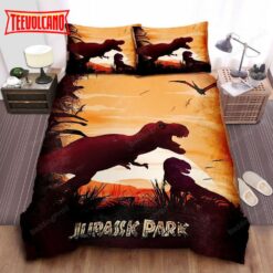 Jurassic Park T-Rex Under The Sunset Illustration Duvet Cover Bedding Sets