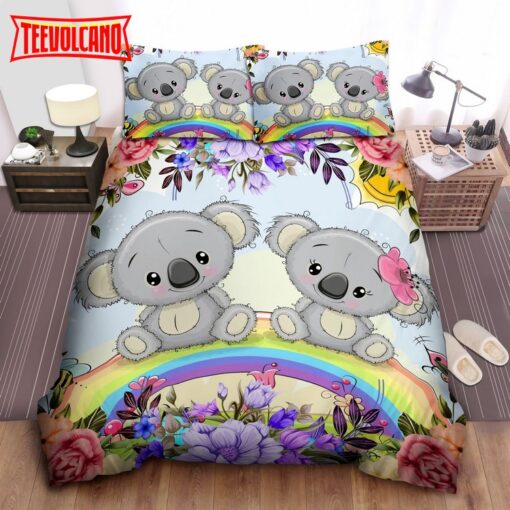 Koala Couple Sitting On Rainbow Duvet Cover Bedding Sets