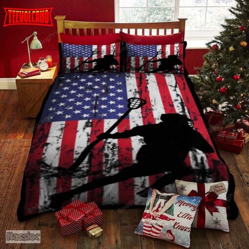 Lacrosse Player American Flag Bed Sheets Duvet Cover Bedding Sets