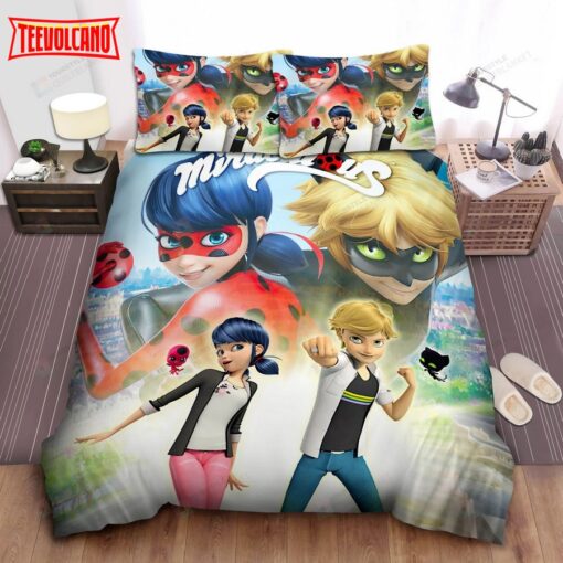 Ladybug &amp Cat Noir In Casual Clothes Poster Duvet Cover Bedding Sets