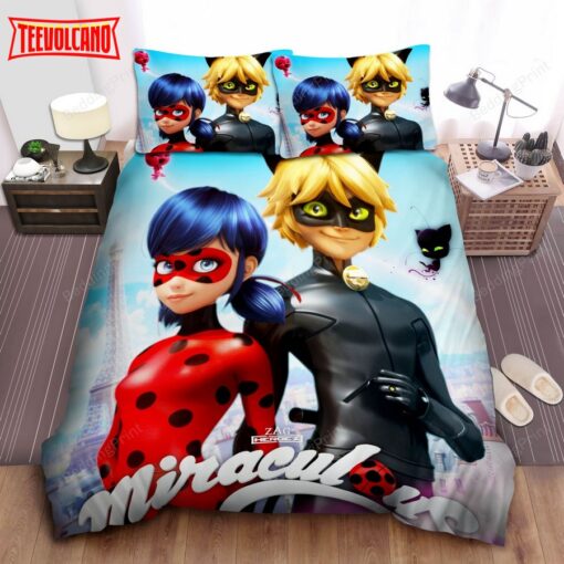 Ladybug &amp Cat Noir In Movie Poster Bed Sheets Duvet Cover Bedding Sets