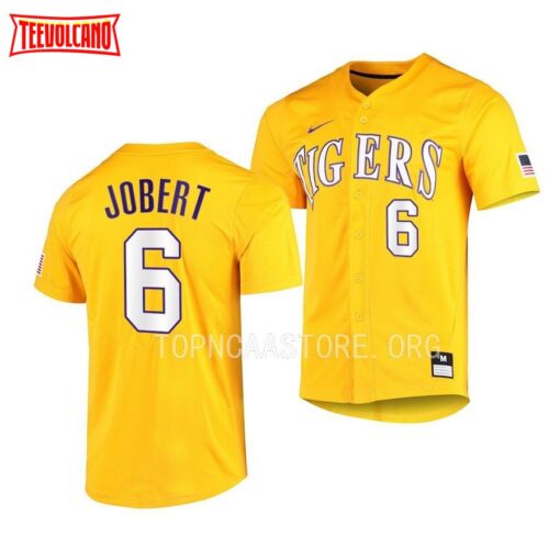 LSU Tigers Brayden Jobert Elite Gold Full-Button College Baseball Jersey