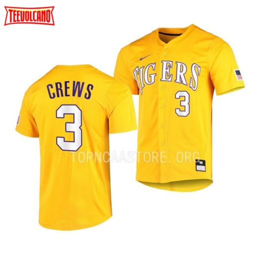 LSU Tigers Dylan Crews Elite Gold Full-Button College Baseball Jersey