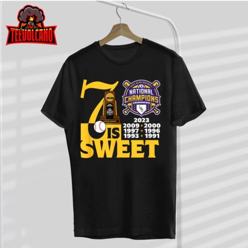 LSU Tigers National Champs 2023 Baseball 7-Time Purple T-Shirt