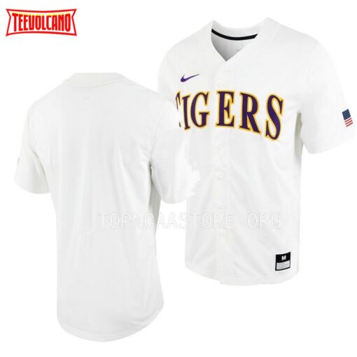 LSU Tigers Replica College Baseball White Full-Button Jersey