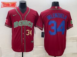 Mexico Fernando Valenzuela Red Gold World Baseball Jersey