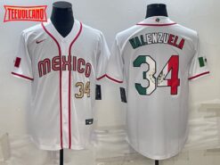 Mexico Fernando Valenzuela White Gold World Baseball Jersey