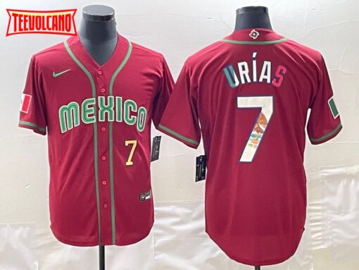 Mexico Julio Urias Red Gold Flag Edition 2023 Baseball Jersey