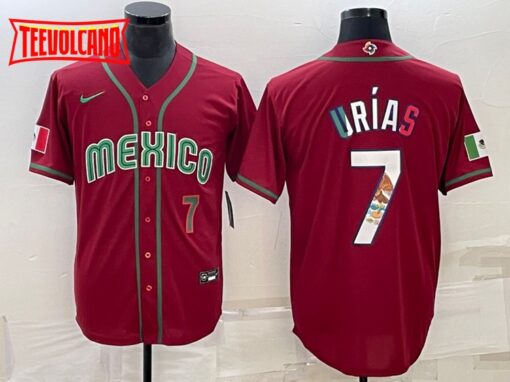 Mexico Julio Urias Red Green 2023 World Baseball Classic Jersey with Flag