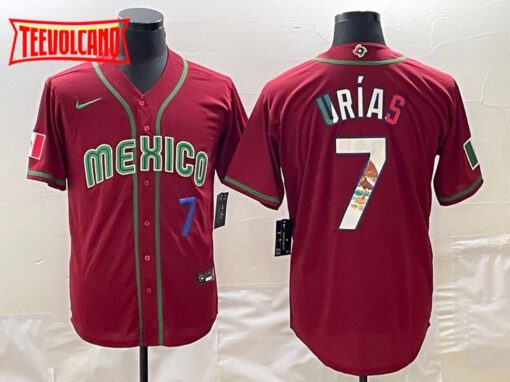 Mexico Julio Urias Red Navy Flag Edition 2023 World Baseball Classic Jersey