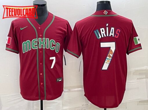 Mexico Julio Urias Red White 2023 World Baseball Classic Jersey with Flag