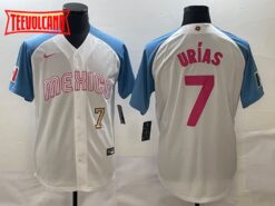 Mexico Julio Urias White Blue Pink Gold 2023 World Baseball Classic Jersey