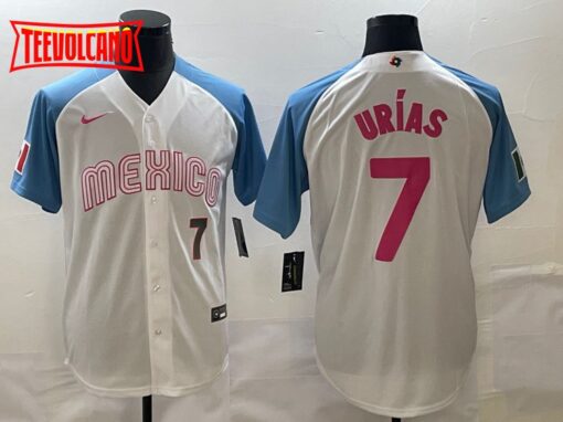 Mexico Julio Urias White Blue Pink Green 2023 World Baseball Classic Jersey