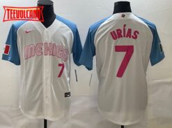 Mexico Julio Urias White Blue Pink Pink 2023 World Baseball Classic Jersey