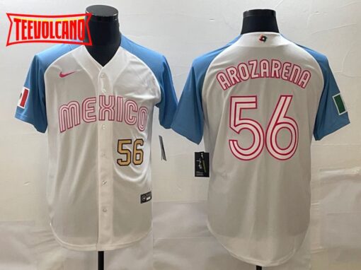 Mexico Randy Arozarena White Blue Gold Pink 2023 World Baseball Jersey