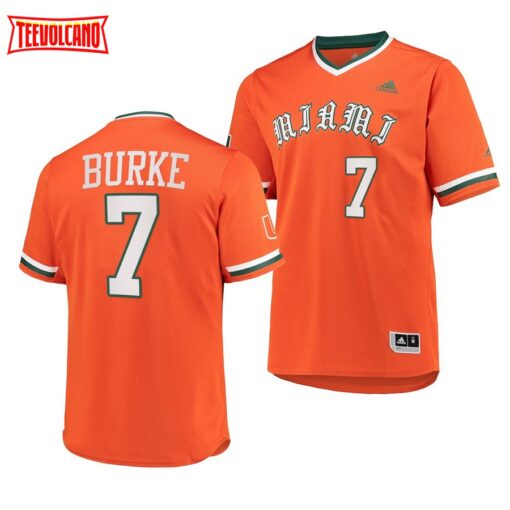 Miami Hurricanes Jacob Burke College Baseball Jersey Orange