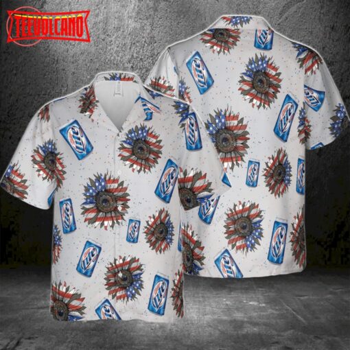 Miller Lite Sunflowered 4th Of July Hawaiian Shirt