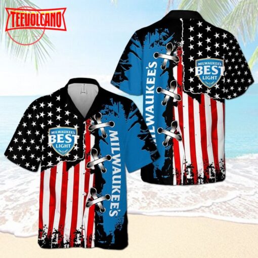 Milwaukees Best Light US Flag Hawaiian Shirt