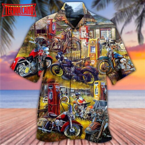 Motorcycle In The Field Sunset Hawaiian Shirt