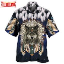 Native Wolf Feathers Dark Style Hawaiian Shirt