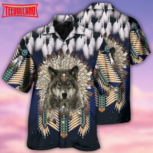 Native Wolf Feathers Dark Style Hawaiian Shirt