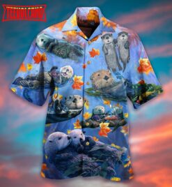 Otter Couple Love Happy Hawaiian Shirt