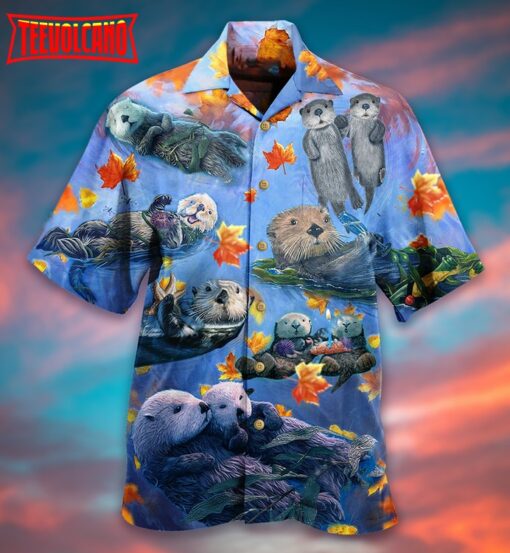 Otter Couple Love Happy Hawaiian Shirt