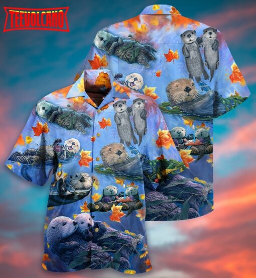 Otter Couple Love Happy Hawaiian Shirt