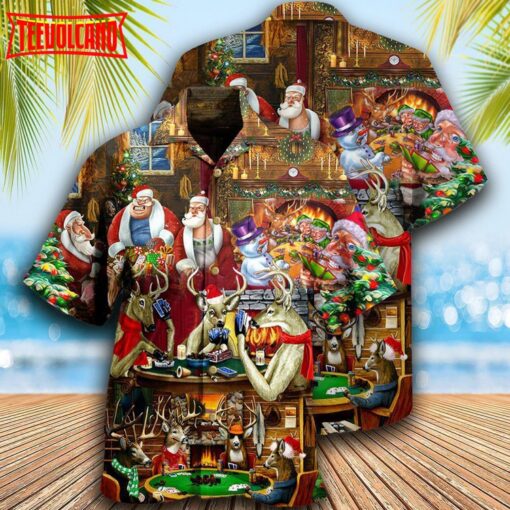 Poker Gambling Santa Friends Play Hawaiian Shirt