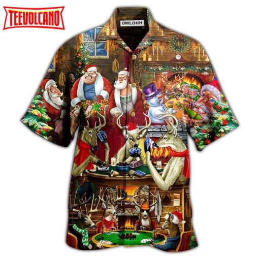 Poker Gambling Santa Friends Play Hawaiian Shirt