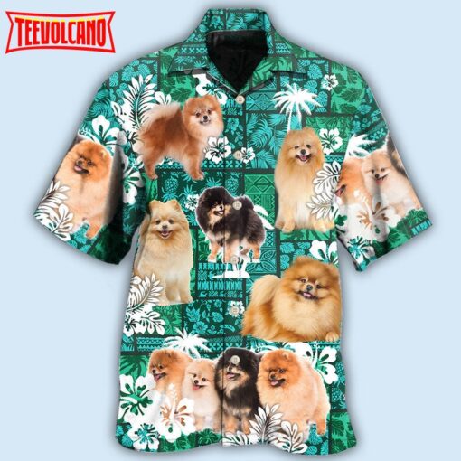 Pomeranian Green Dog Lover Hawaiian Shirt