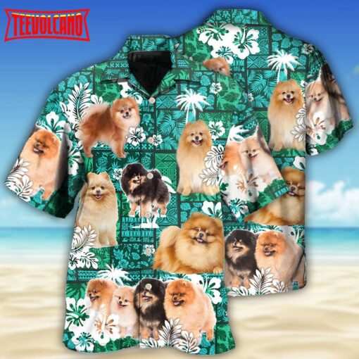 Pomeranian Green Dog Lover Hawaiian Shirt