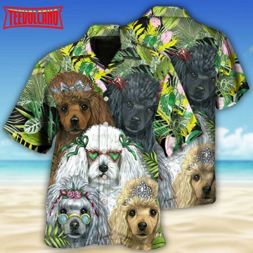 Poodle Dog Green Tropical Hawaiian Shirt