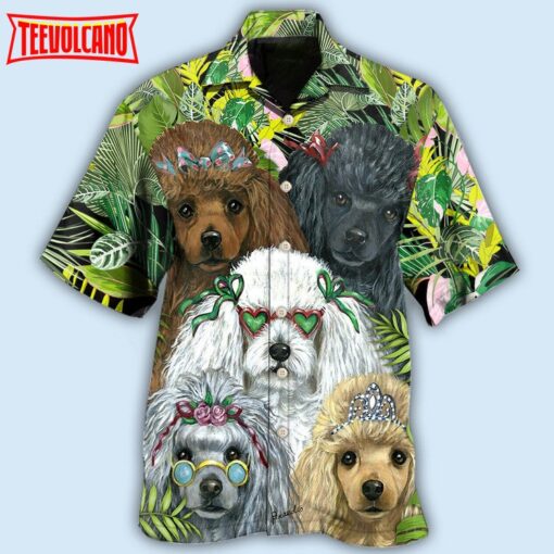 Poodle Dog Green Tropical Hawaiian Shirt