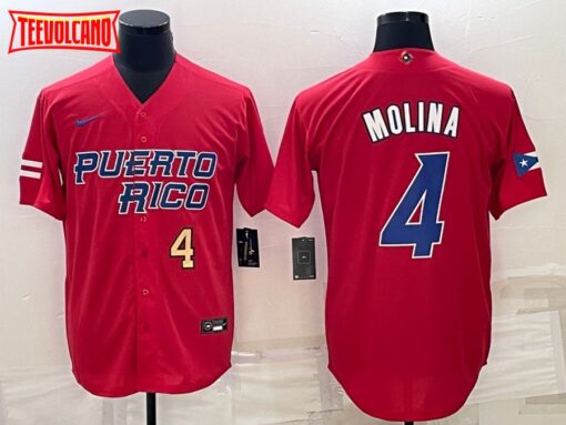 Puerto Rico Yadier Molina Red Gold Replica 2023 World Baseball Classic Jersey