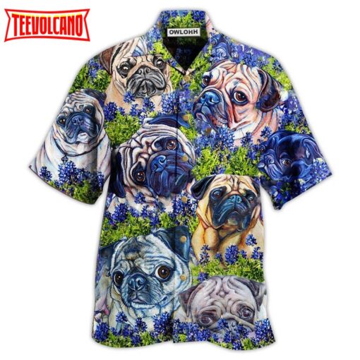 Pug And Beautiful Blue Bonnet Hawaiian Shirt