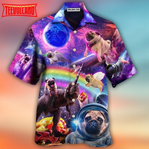 Pug Dog Galaxy Rainbow Star T-Rex Hawaiian Shirt