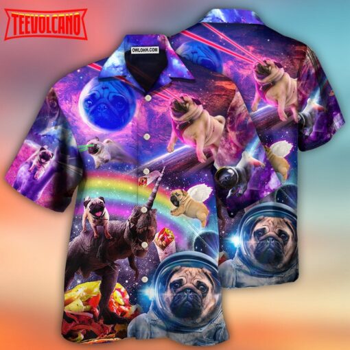 Pug Dog Galaxy Rainbow Star T-Rex Hawaiian Shirt