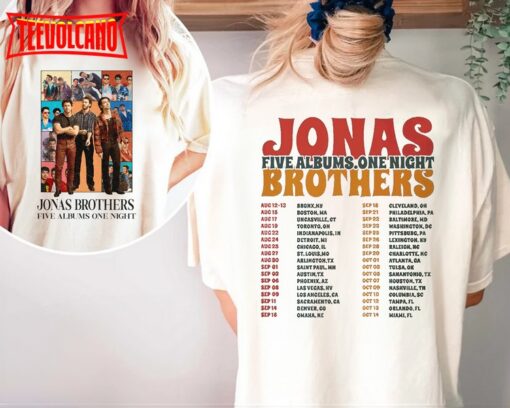 Retro Jonas Brothers 5 albums 1 night Double Side Shirt, Nick Joe Kevin Jonas Tour Tshirt