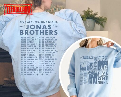 Retro Jonas Brothers Shirt, Five Albums One Night Tour Dates Double Side Shirt