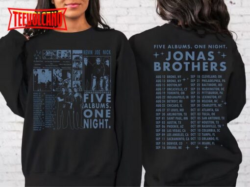 Retro Jonas Brothers Shirt, Five Albums One Night Tour Dates Double Side Shirt