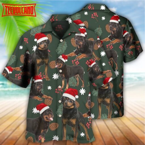 Rottweiler Green Leaf Merry Christmas Hawaiian Shirt