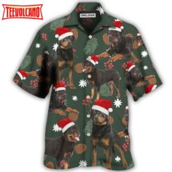 Rottweiler Green Leaf Merry Christmas Hawaiian Shirt