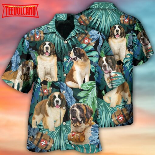 Saint Bernard Dog Tropical Leaf Style Hawaiian Shirt