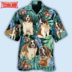 Saint Bernard Dog Tropical Leaf Style Hawaiian Shirt