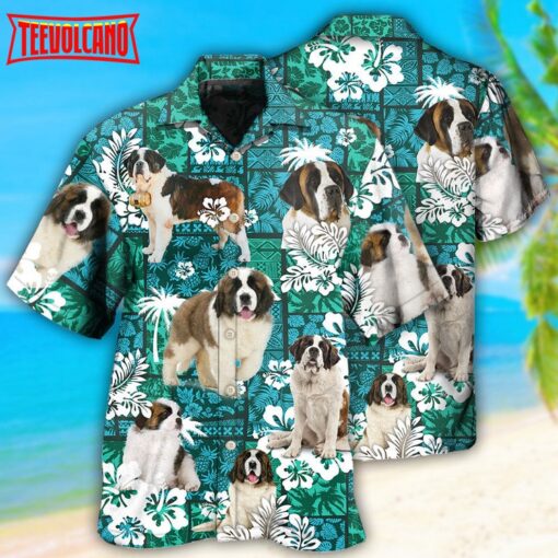 Saint Bernard Tropical Dog Green Lovely Hawaiian Shirt