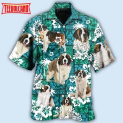 Saint Bernard Tropical Dog Green Lovely Hawaiian Shirt