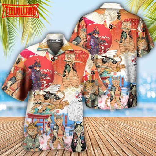 Samurai Cat Funny Art Japanese Hawaiian Shirt