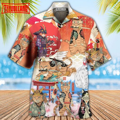 Samurai Cat Funny Art Japanese Hawaiian Shirt